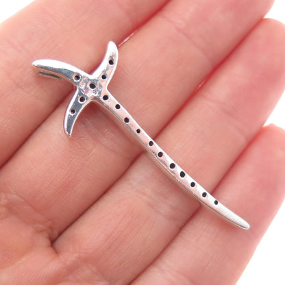 925 Sterling Silver Round-Cut C Z Cross Sword Slide Pendant