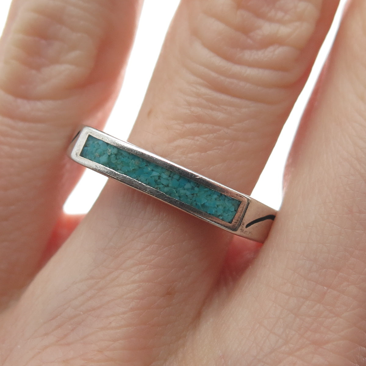 AVA YETTER 925 Sterling Vintage Southwestern Turquoise Stackable Ring Size 10.25
