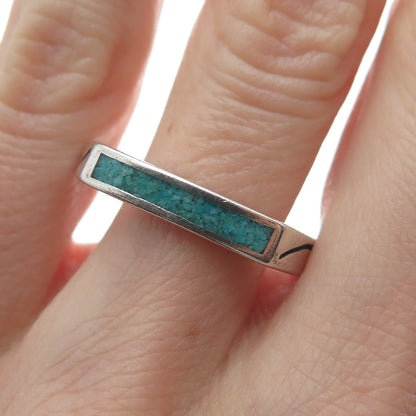 AVA YETTER 925 Sterling Vintage Southwestern Turquoise Stackable Ring Size 10.25