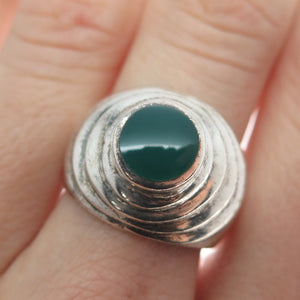 CHAPAL ZENRAY 925 Sterling Silver Vintage Real Green Onyx Oxidized Ring Size 7