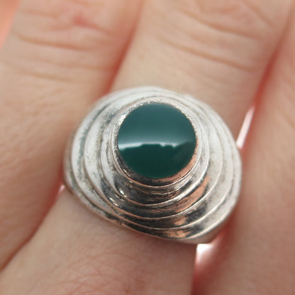 CHAPAL ZENRAY 925 Sterling Silver Vintage Real Green Onyx Oxidized Ring Size 7