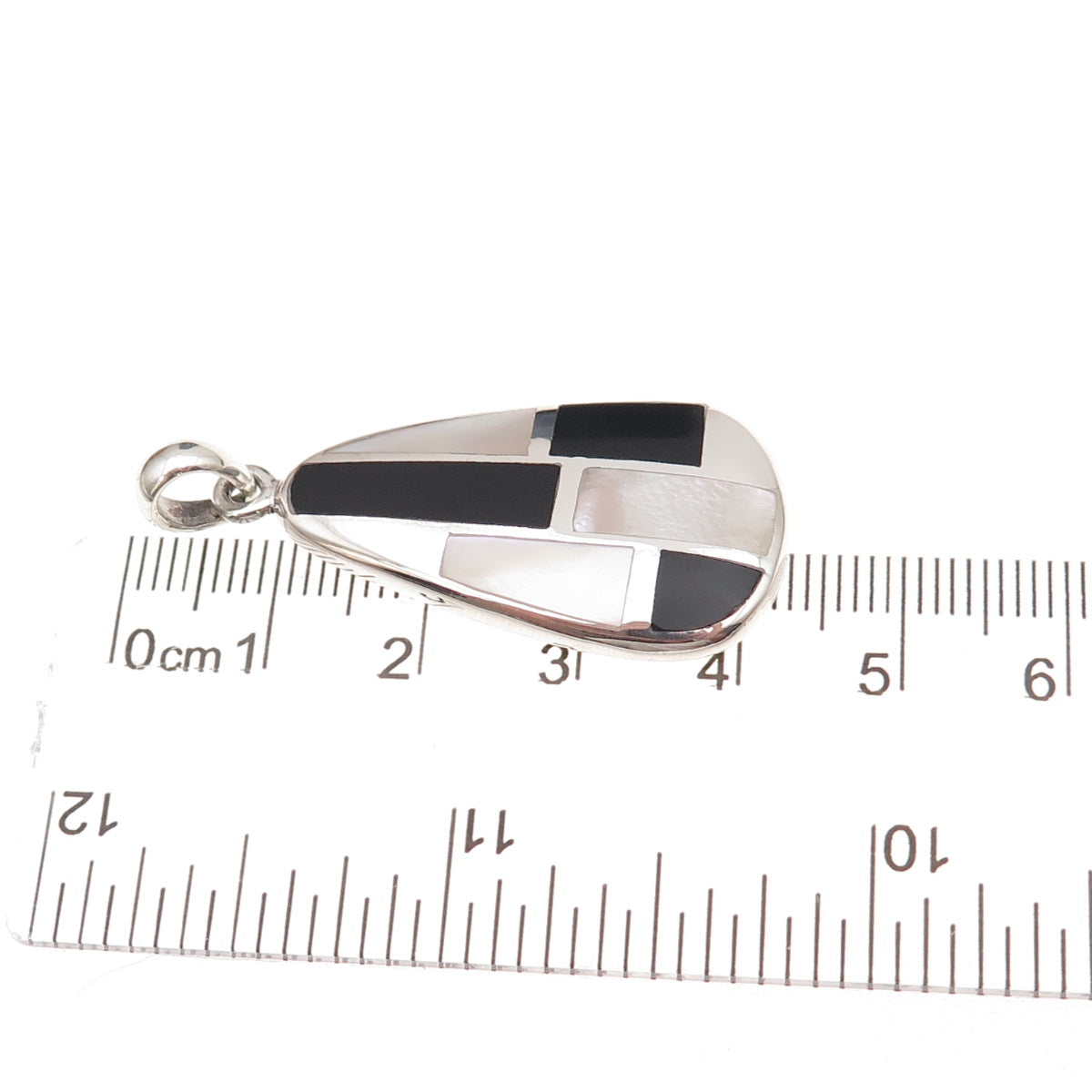 925 Sterling Silver Vintage Real Black Onyx & MOP Modernist Charm Pendant
