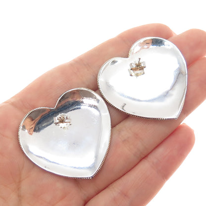 925 Sterling Silver 2-Tone Vintage Engraved Flower Heart Earrings