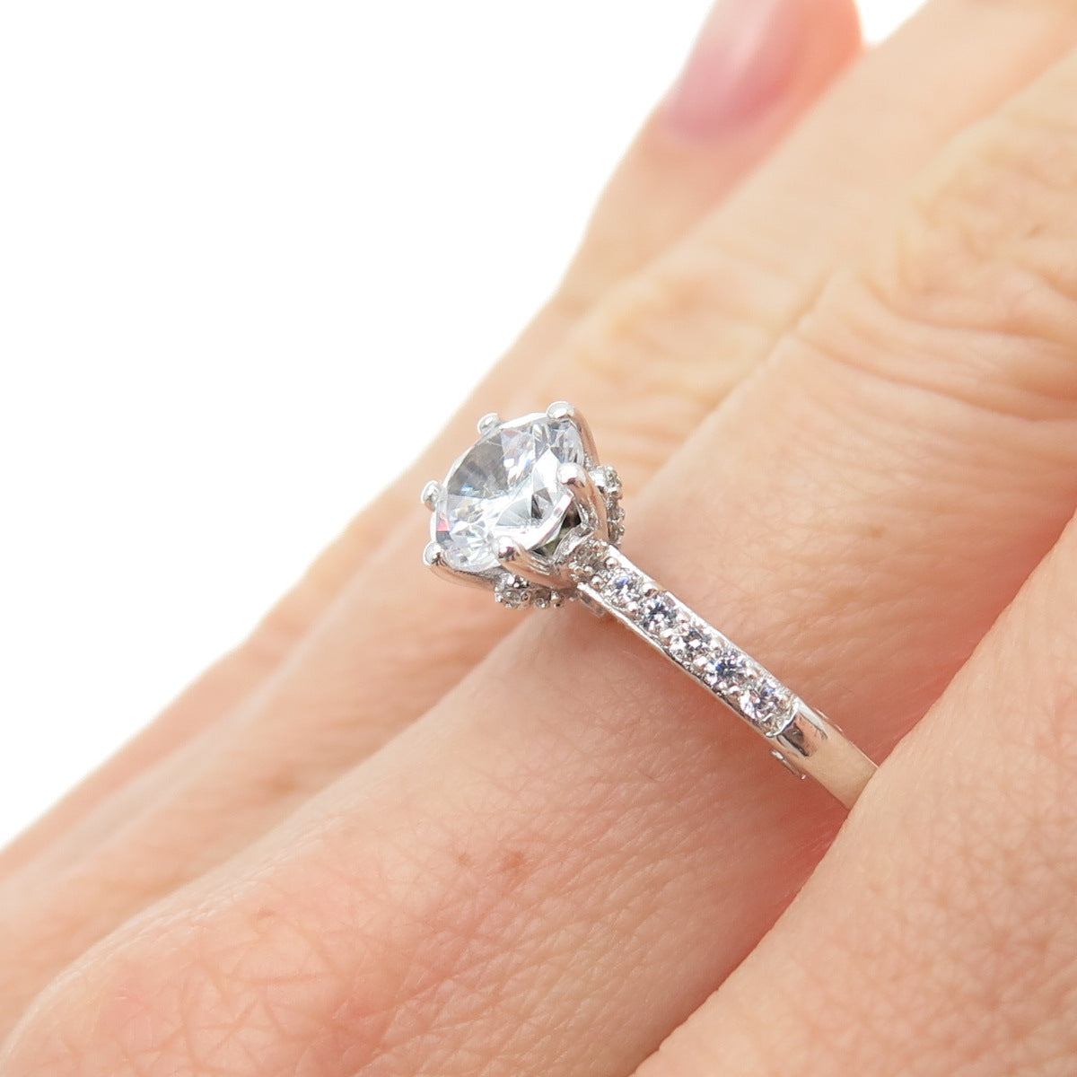925 Sterling Silver Round-Cut C Z Engagement Ring Size 7.25