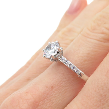 925 Sterling Silver Round-Cut C Z Engagement Ring Size 7.25