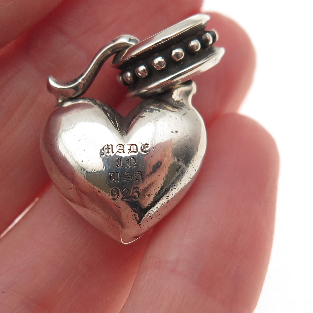 Chrome Hearts 925 Sterling Silver Vintage Heart Oxidized Pendant