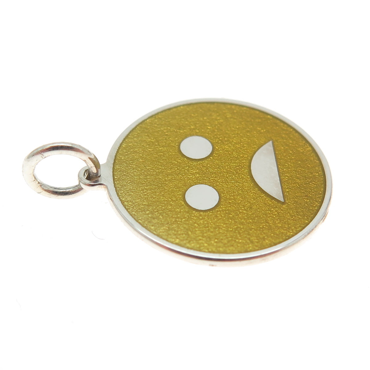 925 Sterling Silver Yellow Enamel Sad Face Emoji Charm Pendant