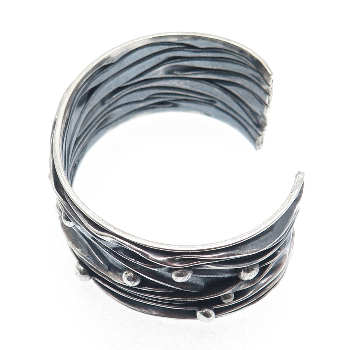 925 Sterling Silver Vintage Modernist Adjustable Oxidized Cuff Bracelet 7.5"