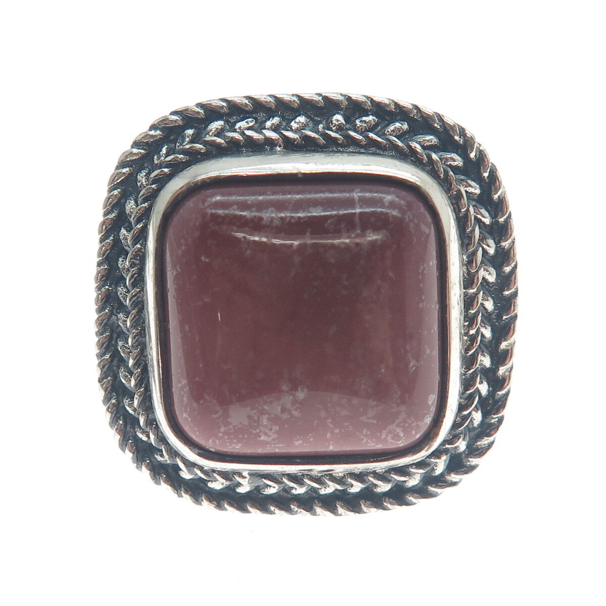 925 Sterling Silver Vintage Real Cushion-Cut Purple Jasper Roped Ring Size 8.25