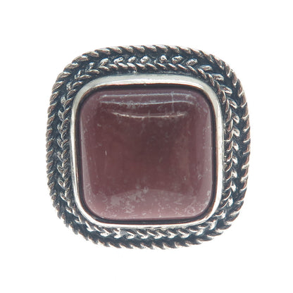 925 Sterling Silver Vintage Real Cushion-Cut Purple Jasper Roped Ring Size 8.25