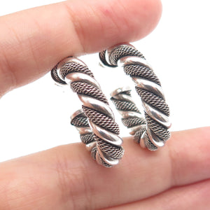 925 Sterling Silver Vintage Twisted Mesh Hoop Oxidized Earrings
