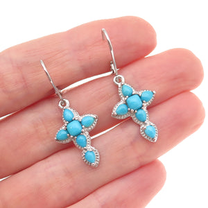 Chuck Clemency 925 Sterling Sleeping Beauty Turquoise White Topaz Cross Earrings