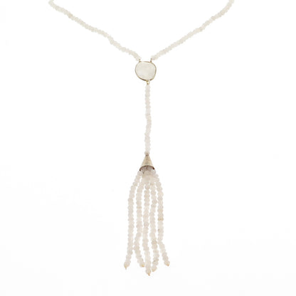 925 Sterling Gold Plated Vintage Real Moonstone Tassel Beaded Chain Necklace 28"