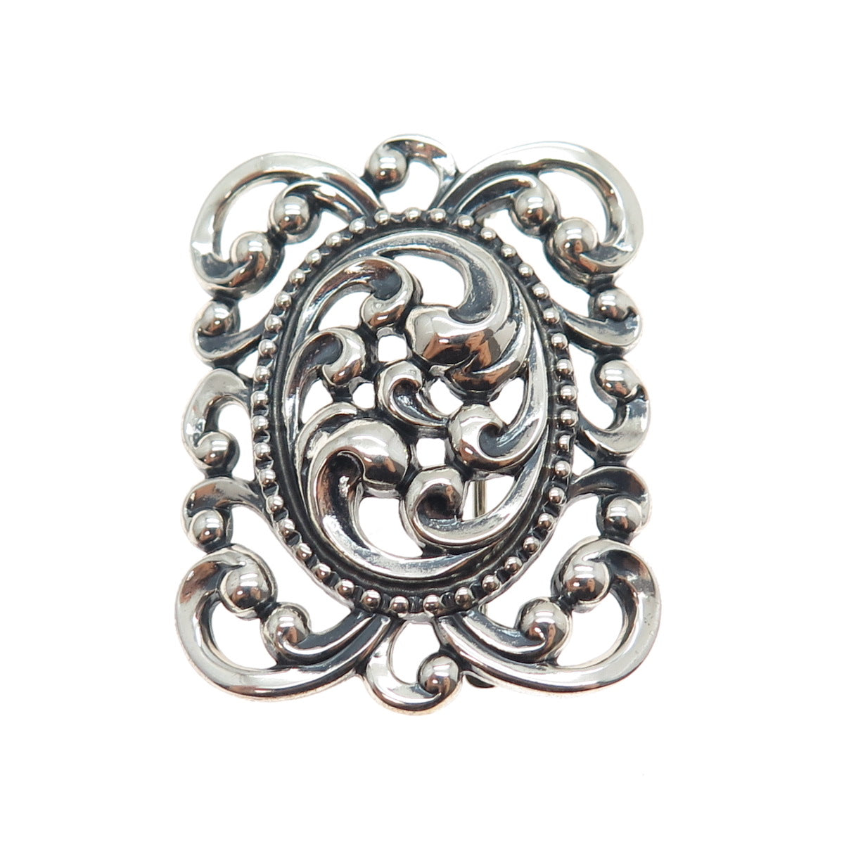 DANECRAFT 925 Sterling Silver Antique Art Deco Swirl Oxidized Pin Brooch