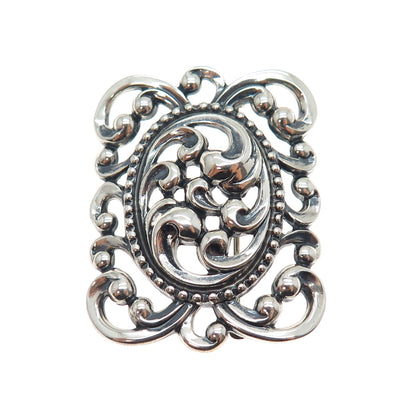 DANECRAFT 925 Sterling Silver Antique Art Deco Swirl Oxidized Pin Brooch