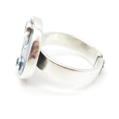 SAJEN 925 Sterling Silver Vintage Abalone Shell Aquamarine Gem Ring Size 9