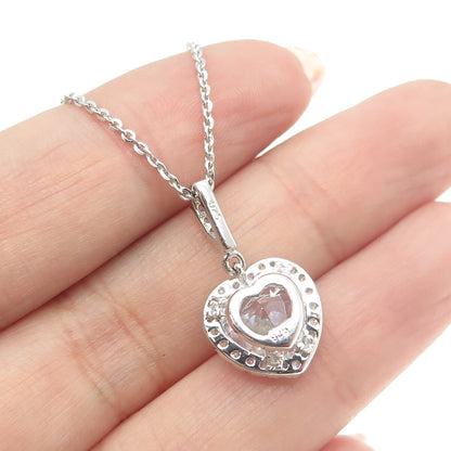 925 Sterling Silver Italy Round & Heart-Cut C Z Cable Chain Necklace 16"