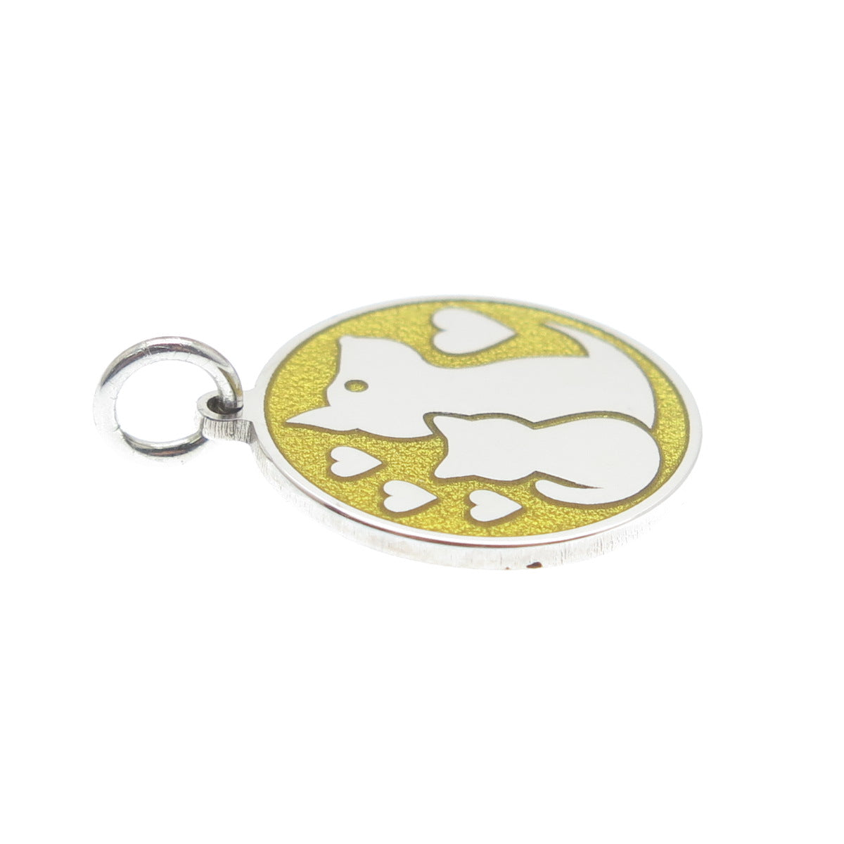 925 Sterling Silver Yellow Enamel Dog & Cat Friendship Minimalist Charm Pendant