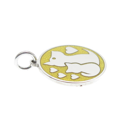 925 Sterling Silver Yellow Enamel Dog & Cat Friendship Minimalist Charm Pendant