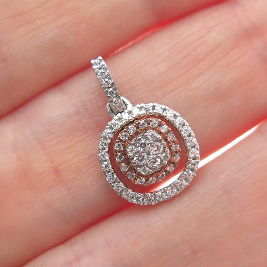 925 Sterling Silver 2-Tone Round-Cut C Z Cushion Minimalist Charm Pendant