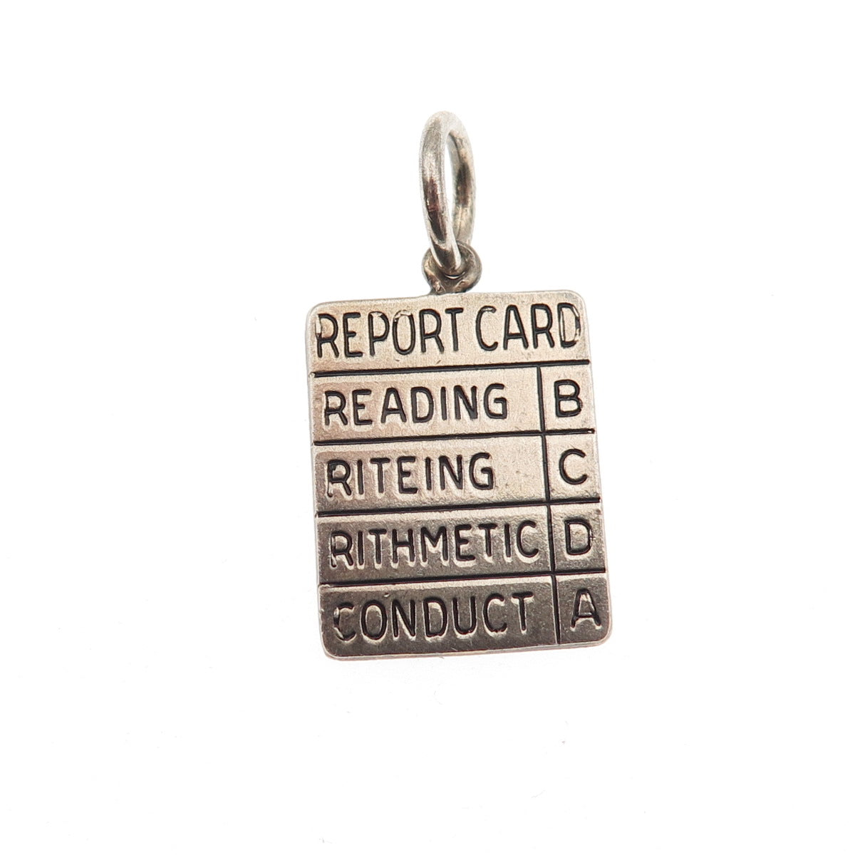 WELLS 925 Sterling Silver Vintage Report Card Oxidized Mini Charm Pendant