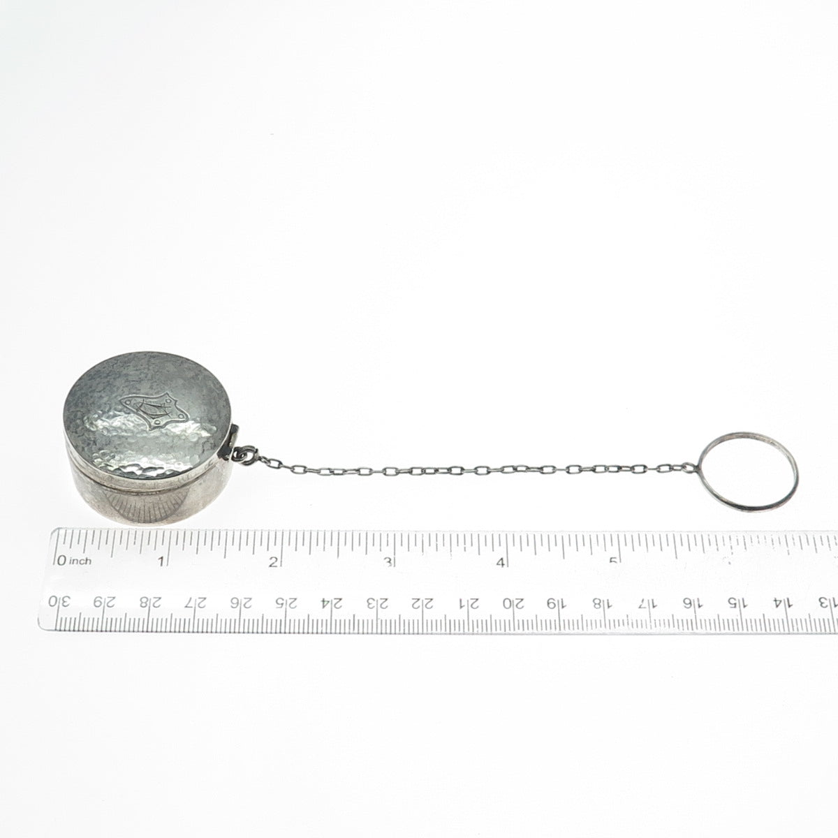 WEBSTER 925 Sterling Silver Antique Engraved Chatelaine Compact Case w/ Chain
