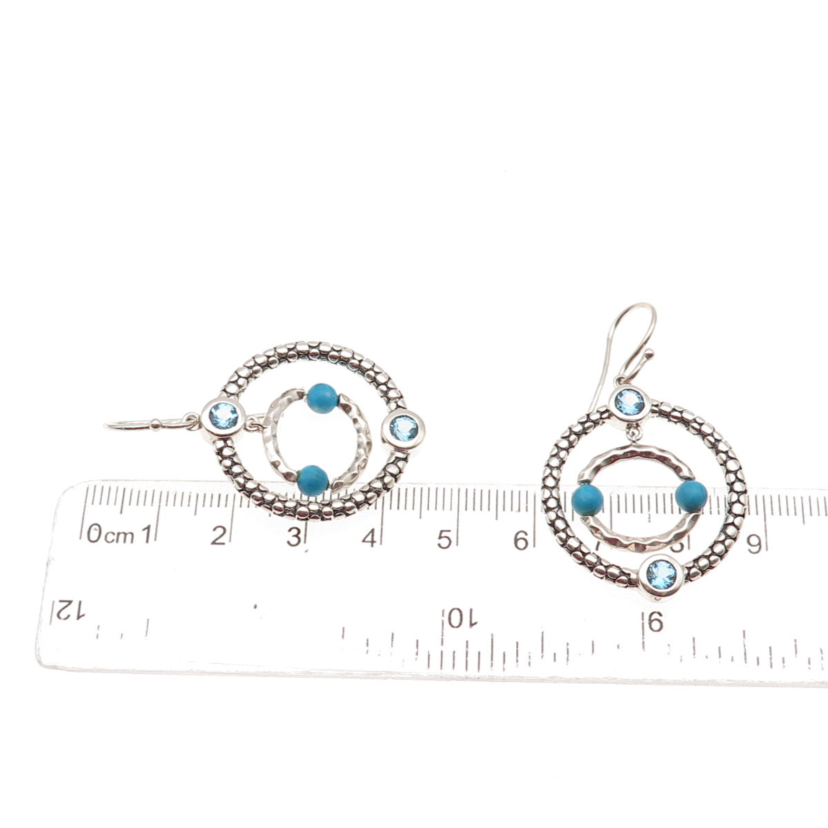 Michael Dawkins 925 Sterling Silver Real Turquoise & Blue Topaz Dangle Earrings