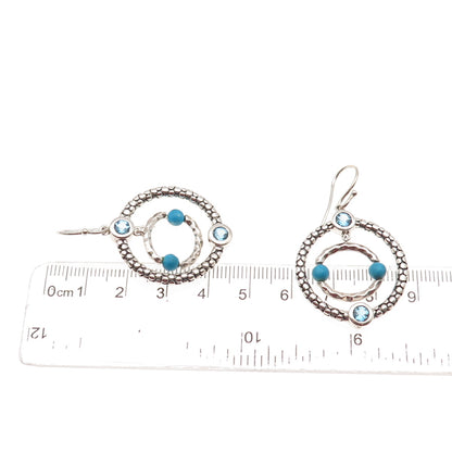 Michael Dawkins 925 Sterling Silver Real Turquoise & Blue Topaz Dangle Earrings