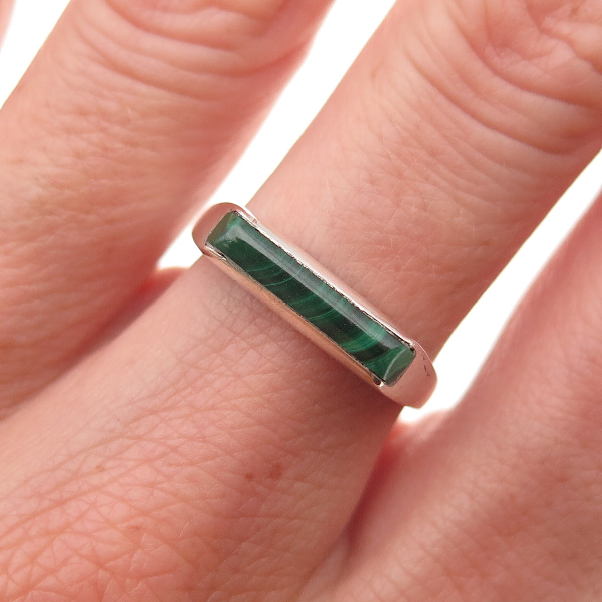 Doug Paulus 925 Sterling Silver Vintage Real Malachite Bar Stackable Ring Size 7