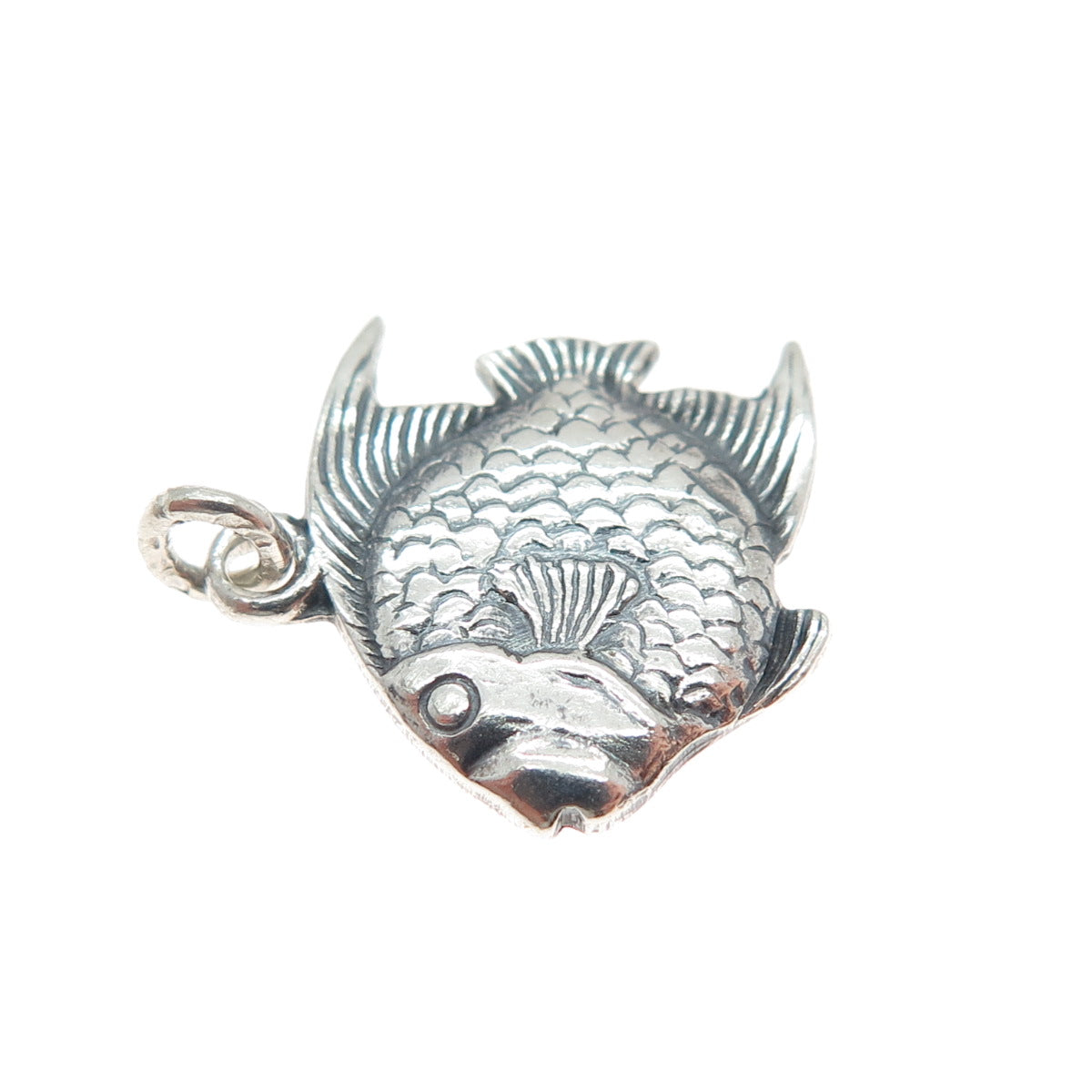 925 Sterling Silver Vintage Angel Fish Oxidized Minimalist Charm Pendant