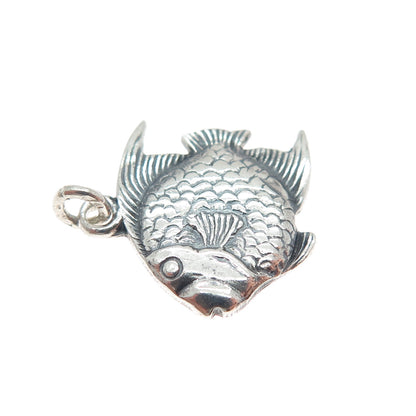 925 Sterling Silver Vintage Angel Fish Oxidized Minimalist Charm Pendant