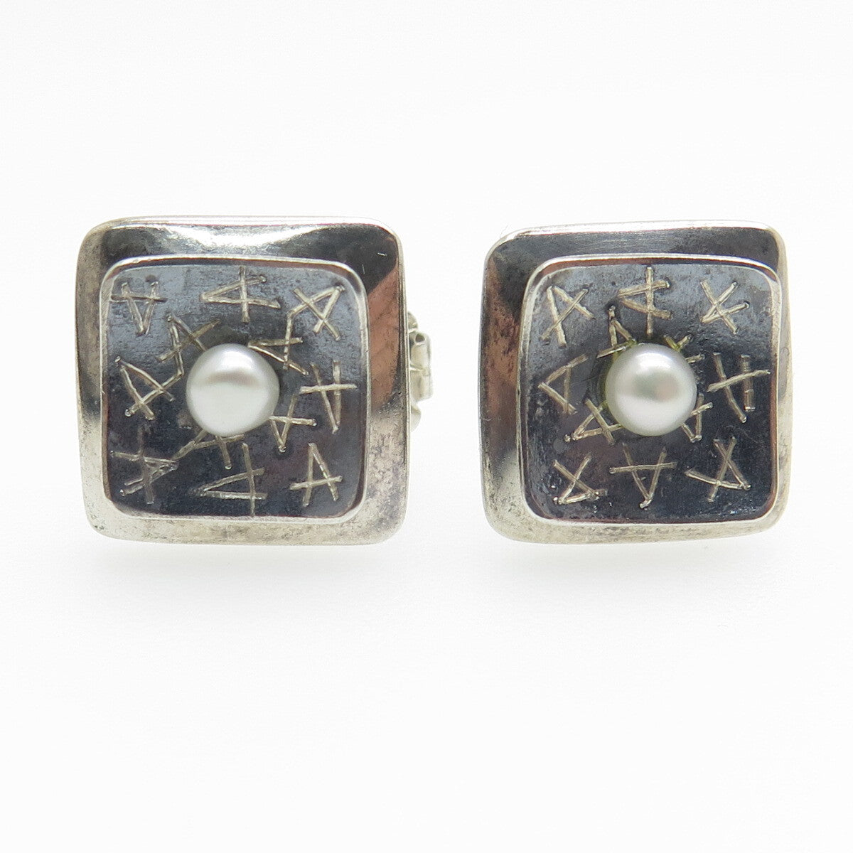 ROBERT NILSSON 925 Sterling Silver Vintage Real Pearl Letter "A" Stud Earrings