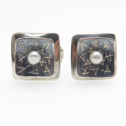 ROBERT NILSSON 925 Sterling Silver Vintage Real Pearl Letter "A" Stud Earrings
