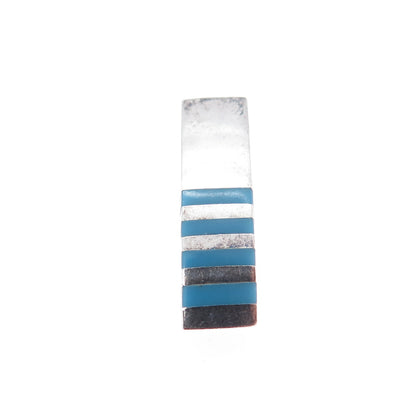 925 Sterling Silver Vintage Mexico Real Turquoise Bar Minimalist Slide Pendant