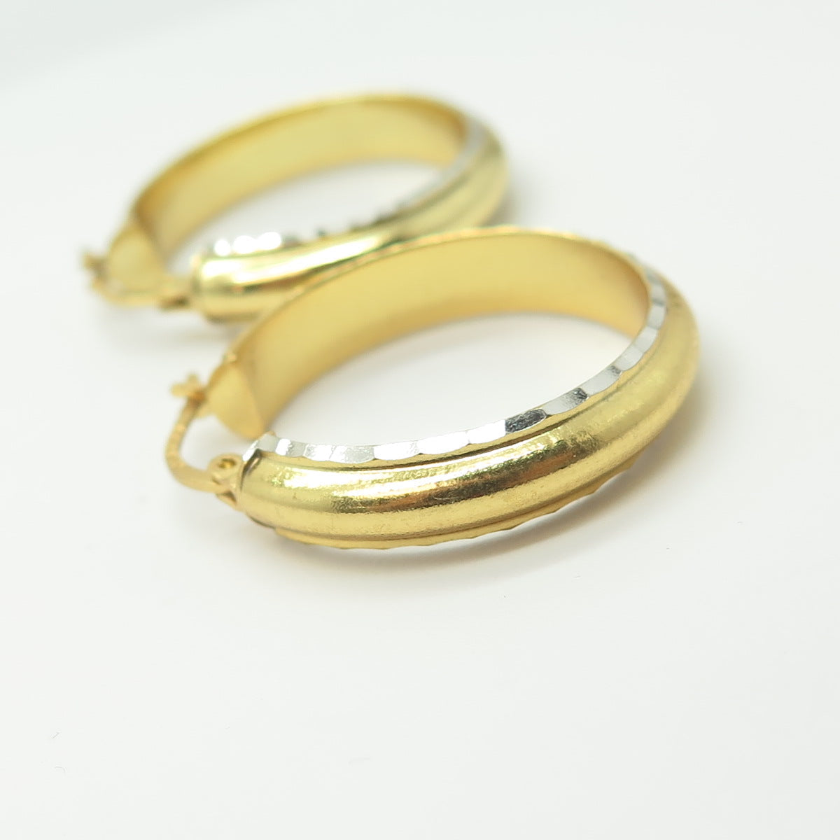 HAN 925 Sterling Silver Gold Plated Hammered Hoop Earrings