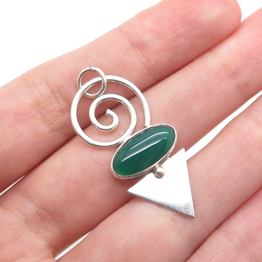 CORINA Sterling Silver Vintage Real Green Onyx Modernist Spiral Charm Pendant