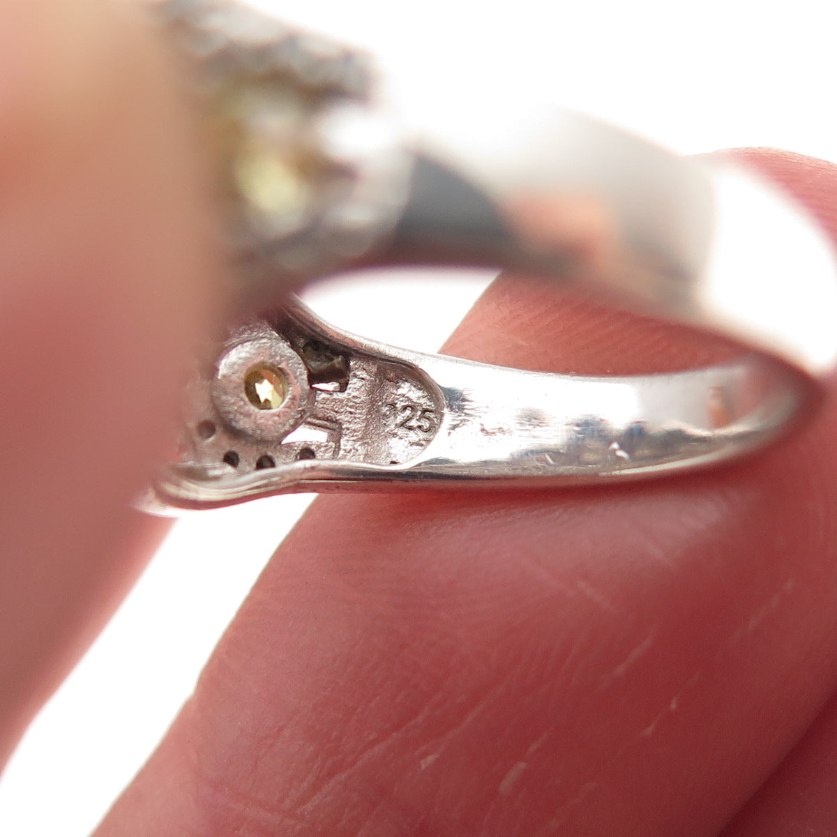 925 Sterling Silver Round-Cut Canary & White C Z Woven Ring Size 7