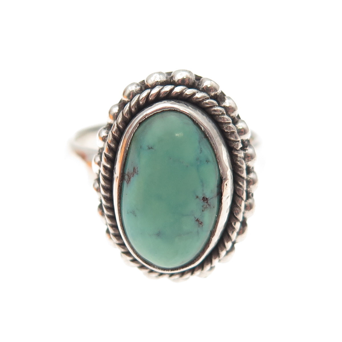 925 Sterling Silver Vintage Real Tyrone Turquoise Ball Beaded Ring Size 7.5