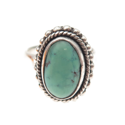 925 Sterling Silver Vintage Real Tyrone Turquoise Ball Beaded Ring Size 7.5