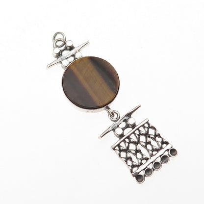 Kultateollisuus Ky 830H Silver Vintage 1971 Finland Tiger Eye Modernist Pendant