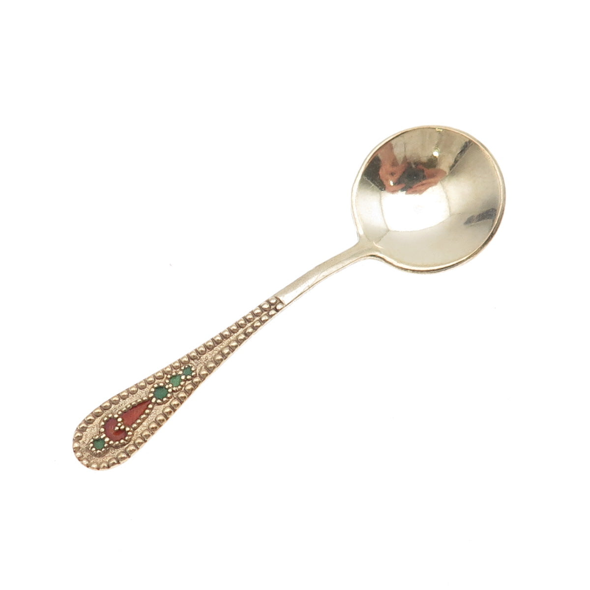 875 Silver Gold Plated Vintage European Enamel Salt & Spices Spoon