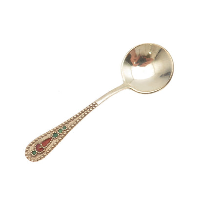 875 Silver Gold Plated Vintage European Enamel Salt & Spices Spoon