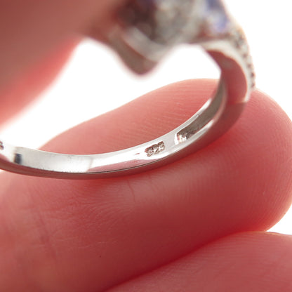 Chuck Clemency 925 Sterling Silver Real Tanzanite & White Topaz Ring Size 8.25