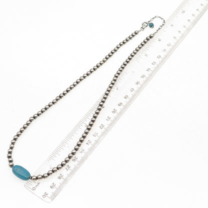 925 Sterling Silver Vintage Real Turquoise Ball Beaded Chain Necklace 16-18"