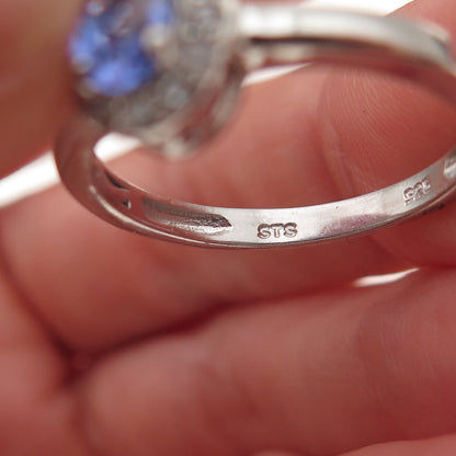 Chuck Clemency 925 Sterling Silver Real Tanzanite & White Topaz Ring Size 8