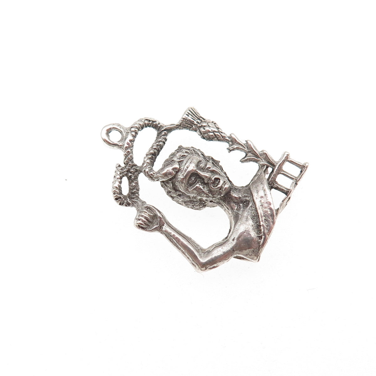 925 Sterling Silver Vintage Scottish Man w/ Snake & Thistle Mini Charm Pendant