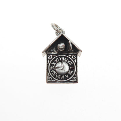 925 Sterling Silver Antique Art Deco Cuckoo Clock Oxidized Mini Charm Pendant