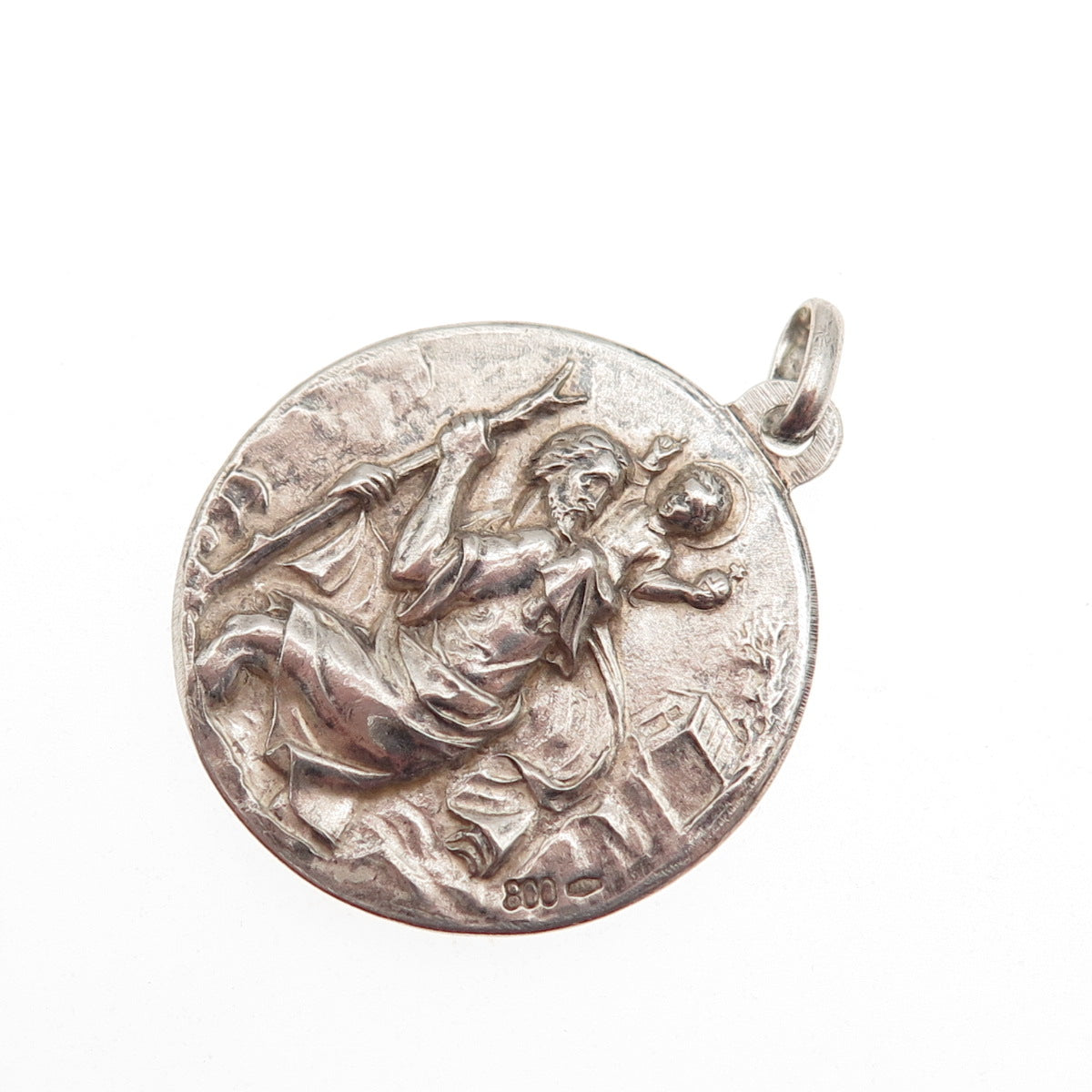 800 Silver Vintage Italy Pope Pius XII St. Christopher Medal Charm Pendant