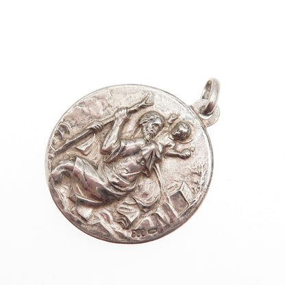 800 Silver Vintage Italy Pope Pius XII St. Christopher Medal Charm Pendant