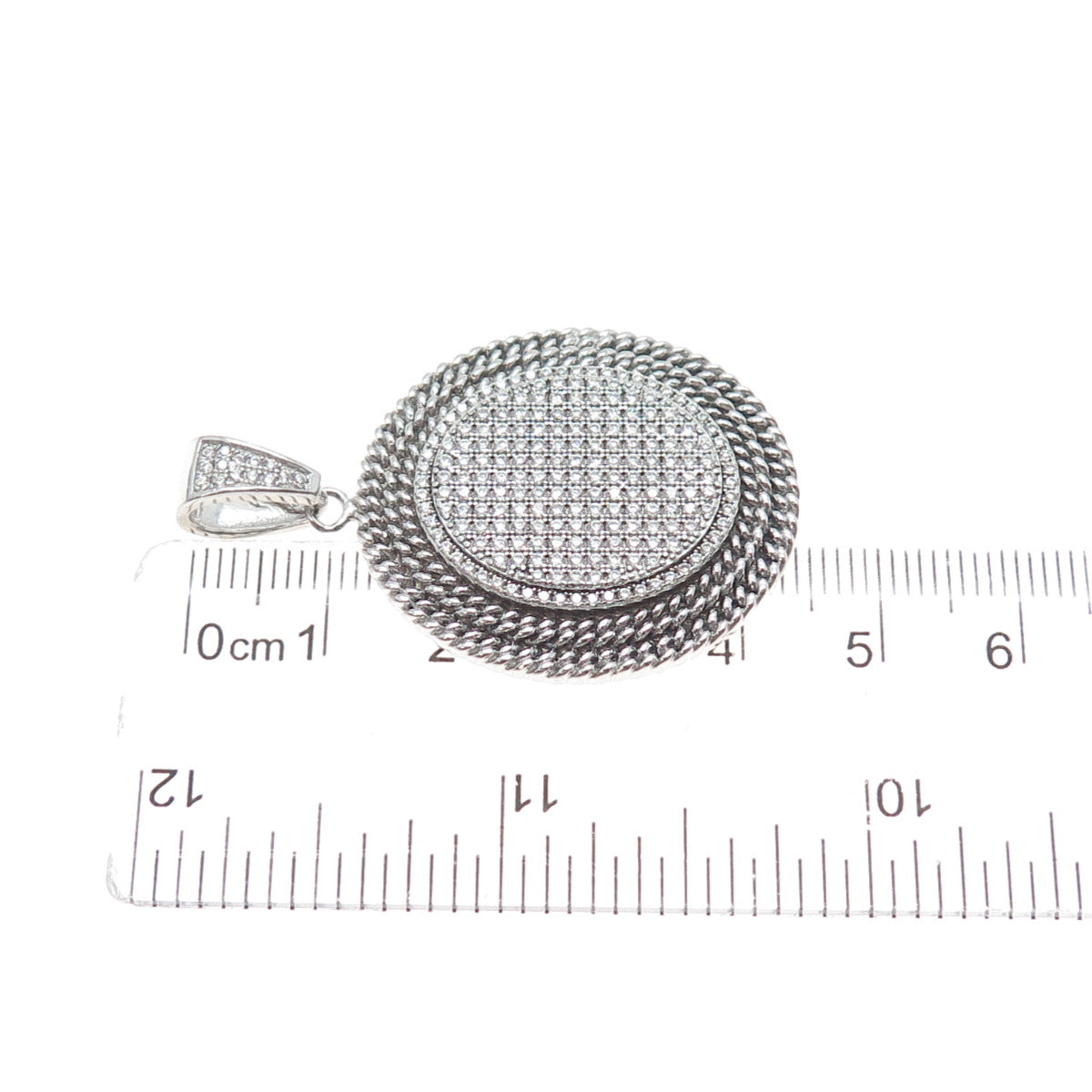 925 Sterling Silver Round-Cut C Z Sparkle Oval Disc Charm Pendant